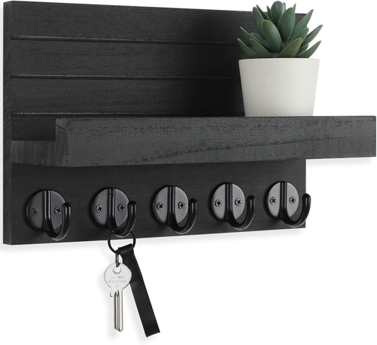 🏡 Rustic Wall-Mounted Entryway Organizer | Wooden Shelf with Hooks for Keys, Bags & Everyday Essentials ✨🗝️