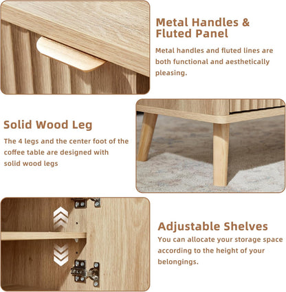 ✨ Fluted Lift-Top Coffee Table with Hidden Storage | 48" Modern Wood Center Table for Living Room 🏡🌿