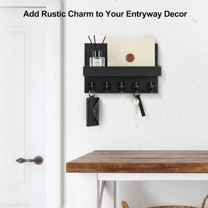 🏡 Rustic Wall-Mounted Entryway Organizer | Wooden Shelf with Hooks for Keys, Bags & Everyday Essentials ✨🗝️