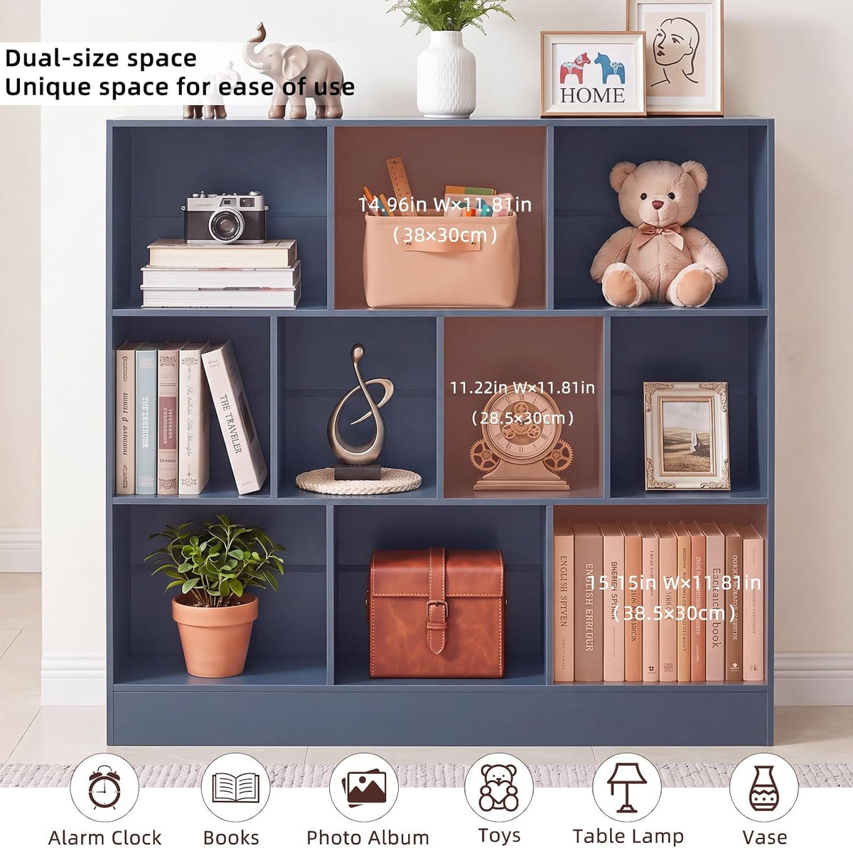 📚 Mid-Century 7-Cube Bookshelf | Rustic Open Storage Bookcase with Angled Legs for Books & Decor 🌿🏡