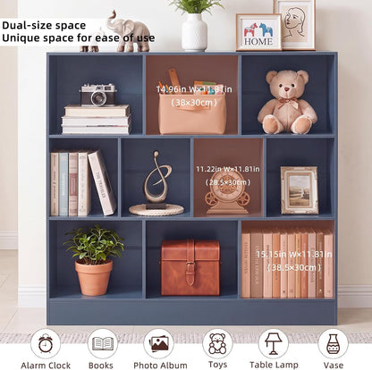 📚 Mid-Century 7-Cube Bookshelf | Rustic Open Storage Bookcase with Angled Legs for Books & Decor 🌿🏡