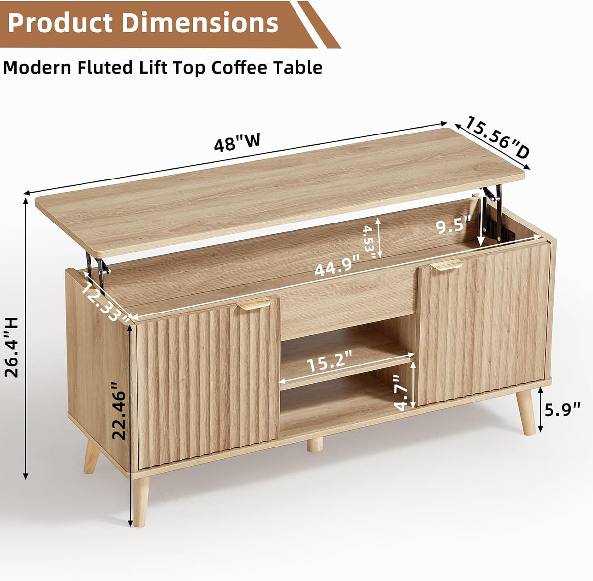 ✨ Fluted Lift-Top Coffee Table with Hidden Storage | 48" Modern Wood Center Table for Living Room 🏡🌿