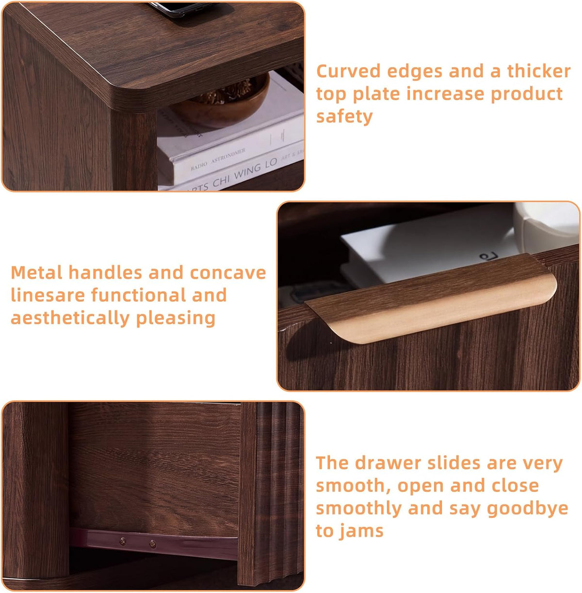 ✨ Oversized Fluted Nightstand with Charging Station | 2-Drawer Bedside Table with USB & Power Outlets 🛏️🌿