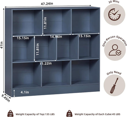 📚 Mid-Century 7-Cube Bookshelf | Rustic Open Storage Bookcase with Angled Legs for Books & Decor 🌿🏡