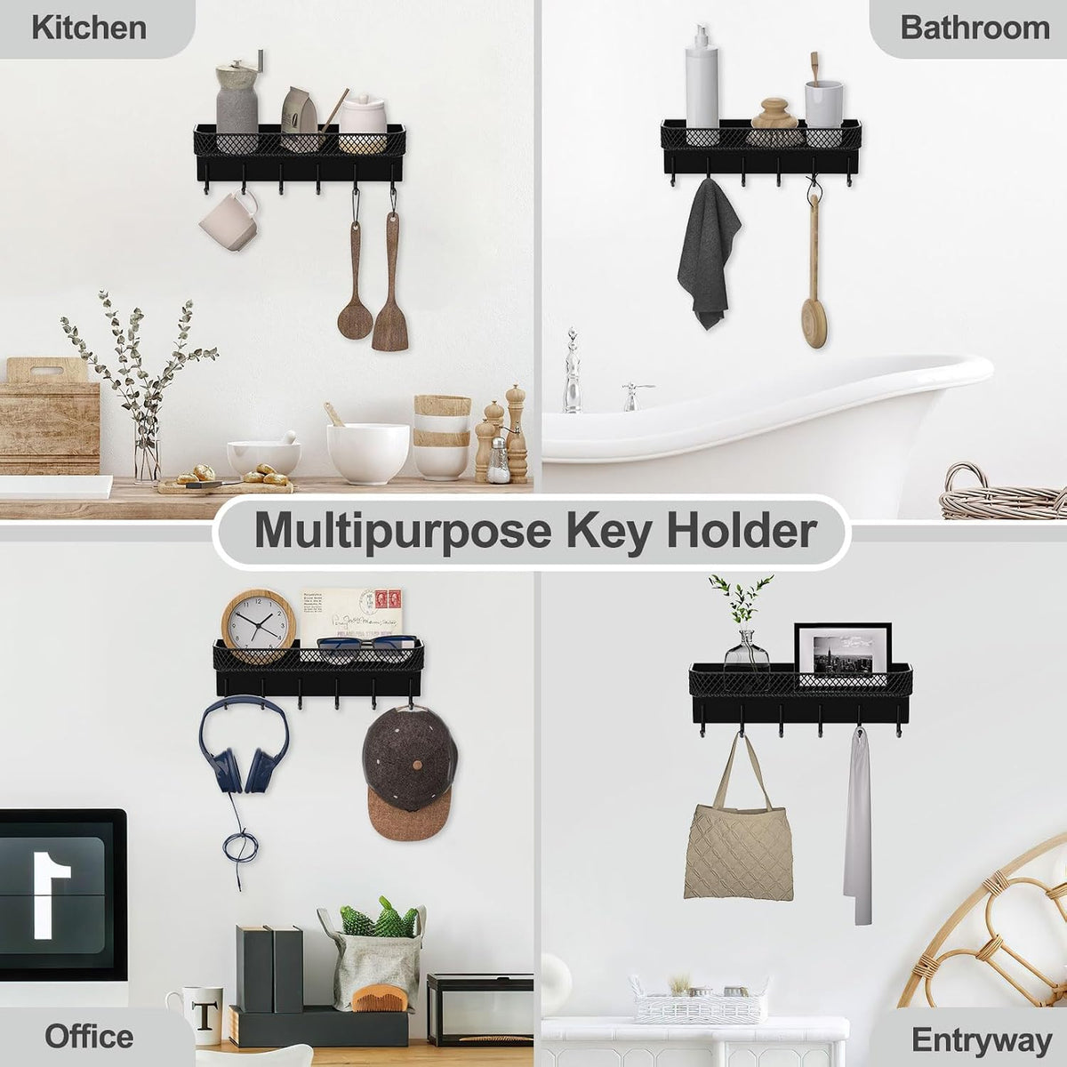 ✨ Modern Wall-Mounted Key Holder with 6 Hooks | Entryway Organizer for Keys, Bags & Everyday Essentials 🏡