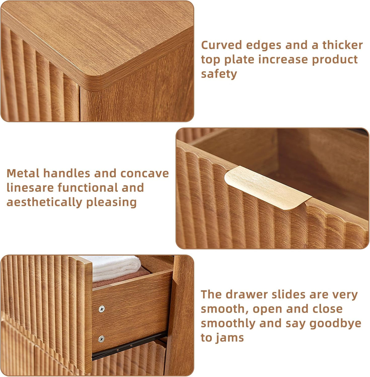 ✨ Fluted 2-Drawer Nightstand with Charging Station | Modern Bedside Table with Open Storage Shelf 🛏️🌿