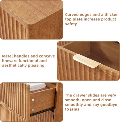 ✨ Fluted 2-Drawer Nightstand with Charging Station | Modern Bedside Table with Open Storage Shelf 🛏️🌿