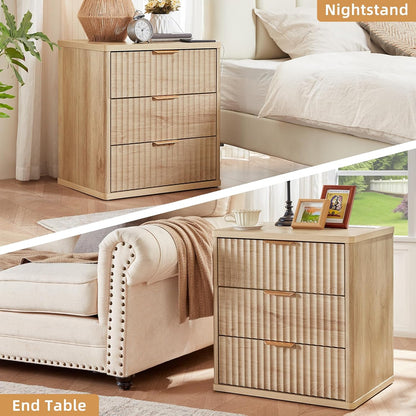 ✨ Fluted 3-Piece Bedroom Furniture Set | 6-Drawer Dresser & Two 3-Drawer Nightstands 🛏️🌿