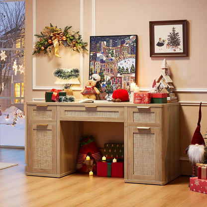 🌿 Boho Entryway Hall Tree with Cushioned Bench | 4-in-1 Coat Rack, Shoe Storage & Rattan Cabinets 🏡✨