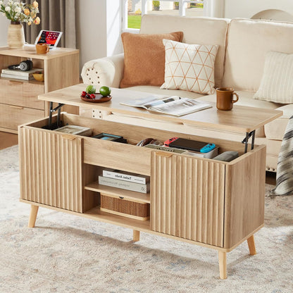 ✨ Fluted Lift-Top Coffee Table with Hidden Storage | 48" Modern Wood Center Table for Living Room 🏡🌿