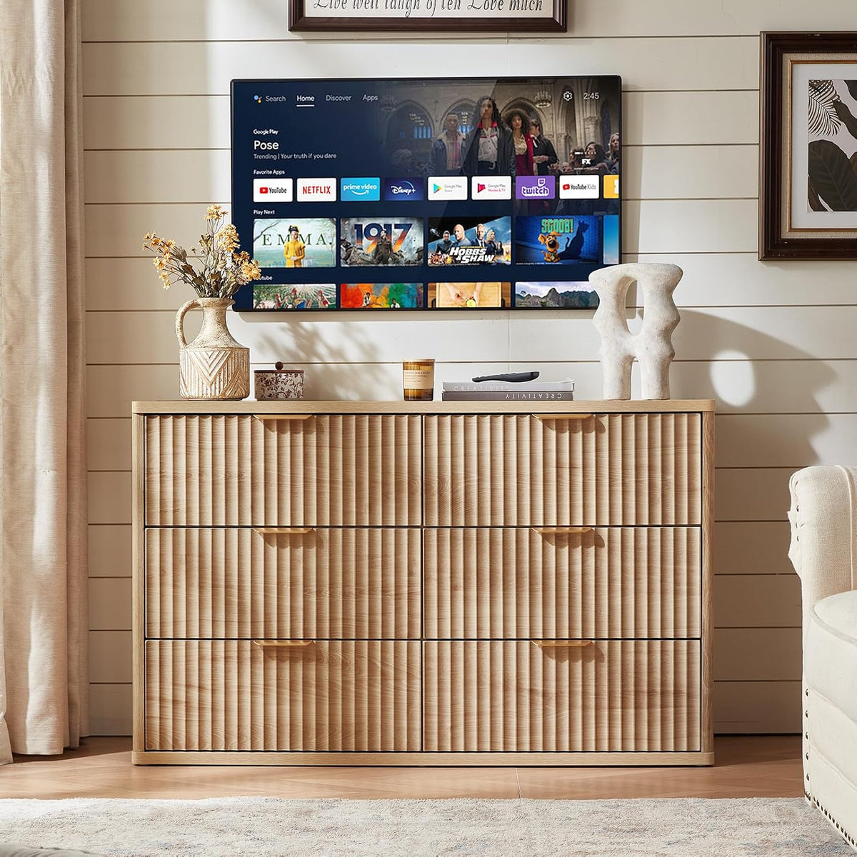 ✨ 48" Fluted 6-Drawer Dresser | Modern Wood Storage Cabinet with Curved Details for Bedroom & Living Room 🏡🌿