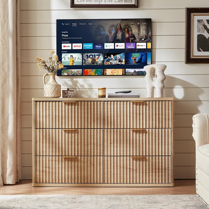 ✨ 48" Fluted 6-Drawer Dresser | Modern Wood Storage Cabinet with Curved Details for Bedroom & Living Room 🏡🌿