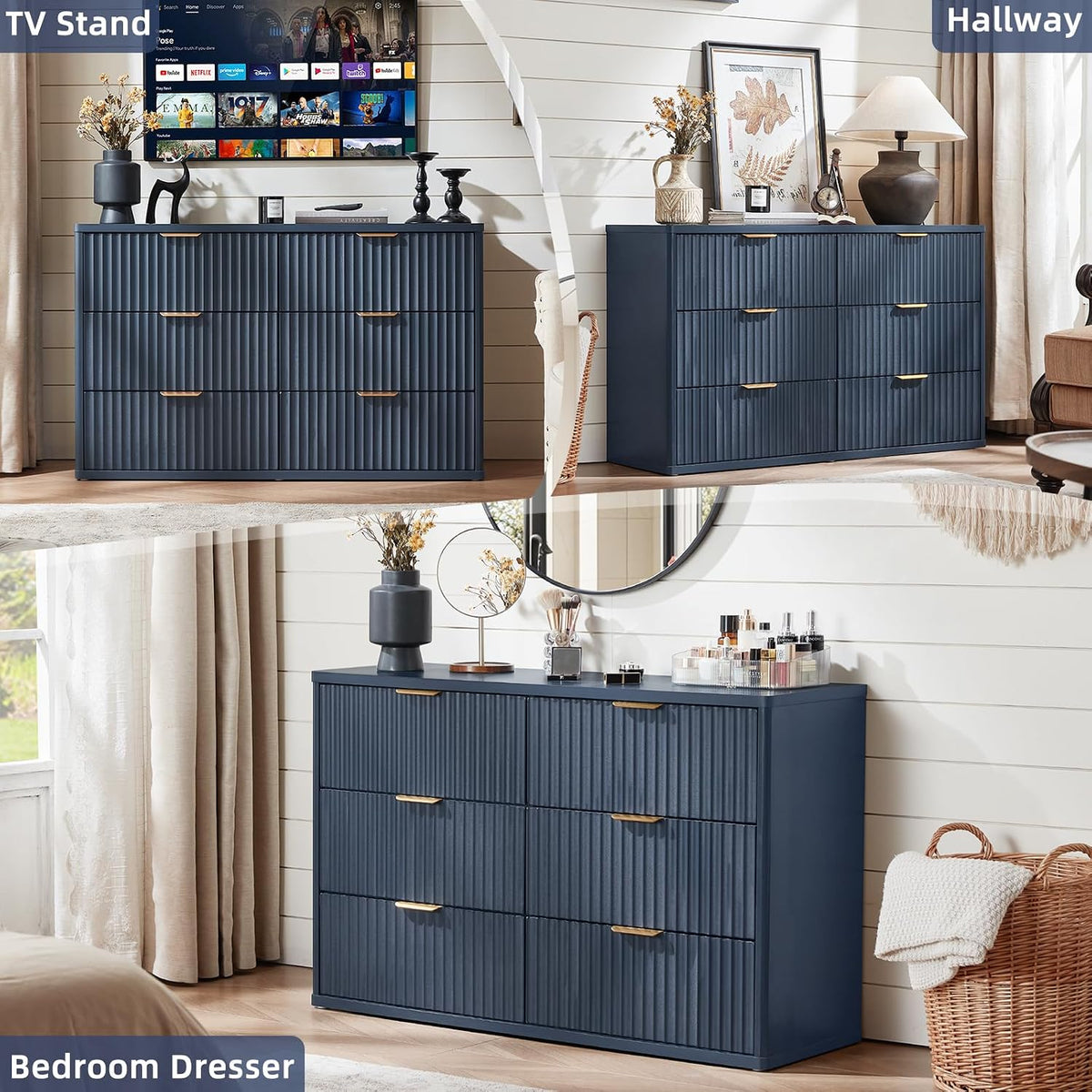 ✨ Fluted 2-Drawer Nightstand with Charging Station | Modern Bedside Table with Open Storage Shelf 🛏️🌿
