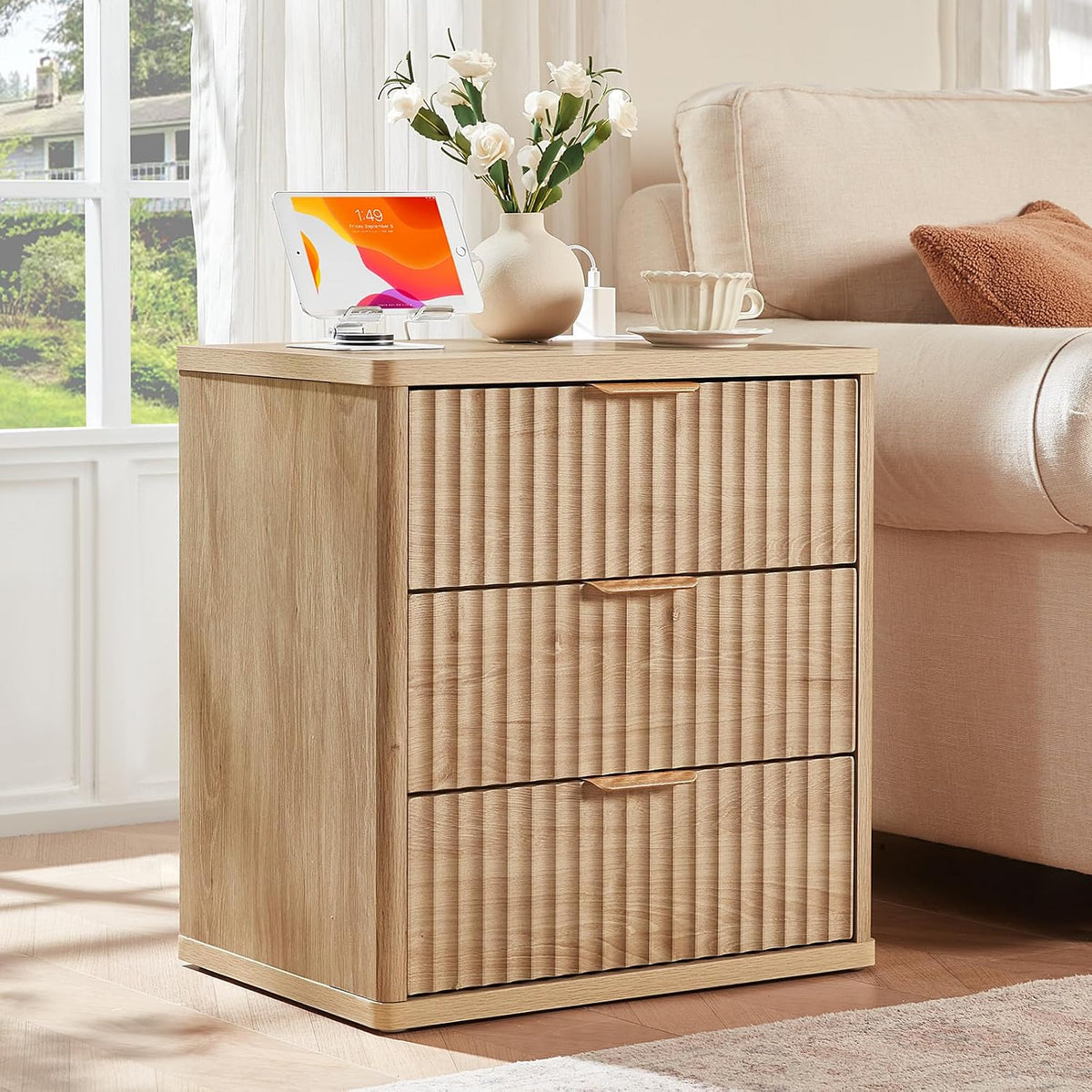 ✨ Fluted 3-Piece Bedroom Furniture Set | 6-Drawer Dresser & Two 3-Drawer Nightstands 🛏️🌿
