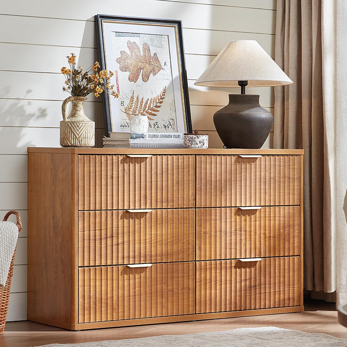 ✨ Fluted 2-Drawer Nightstand with Charging Station | Modern Bedside Table with Open Storage Shelf 🛏️🌿