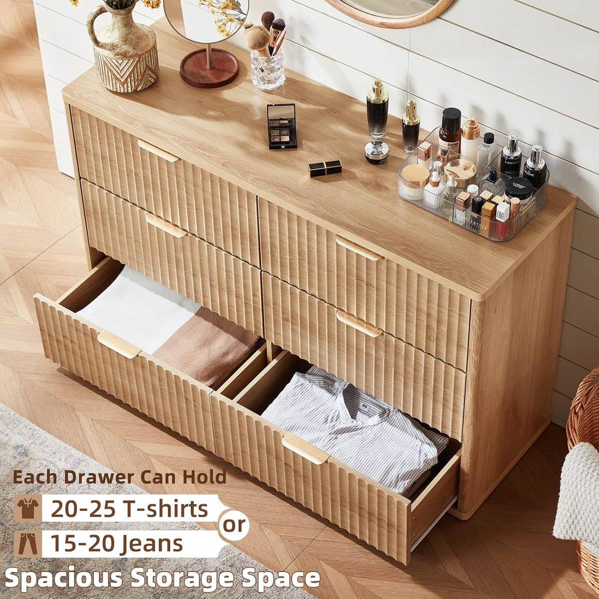 ✨ 48" Fluted 6-Drawer Dresser | Modern Wood Storage Cabinet with Curved Details for Bedroom & Living Room 🏡🌿