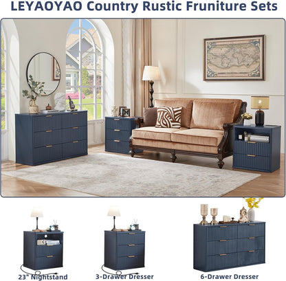 ✨ Fluted 2-Drawer Nightstand with Charging Station | Modern Bedside Table with Open Storage Shelf 🛏️🌿