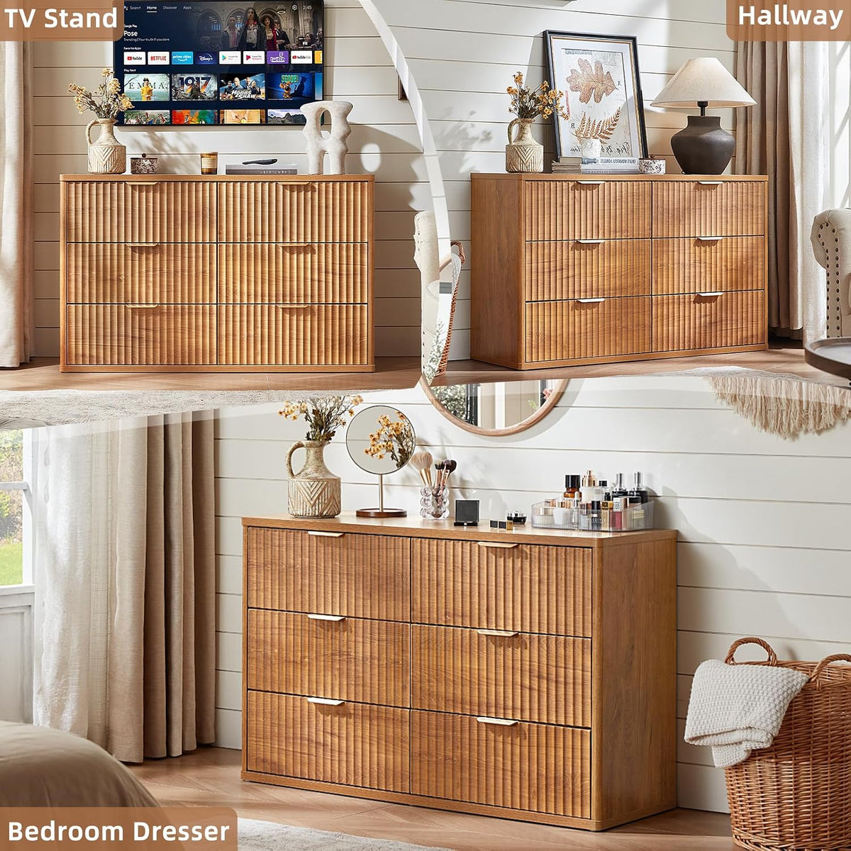 ✨ Fluted 2-Drawer Nightstand with Charging Station | Modern Bedside Table with Open Storage Shelf 🛏️🌿