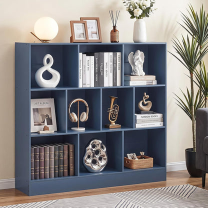 📚 Mid-Century 7-Cube Bookshelf | Rustic Open Storage Bookcase with Angled Legs for Books & Decor 🌿🏡