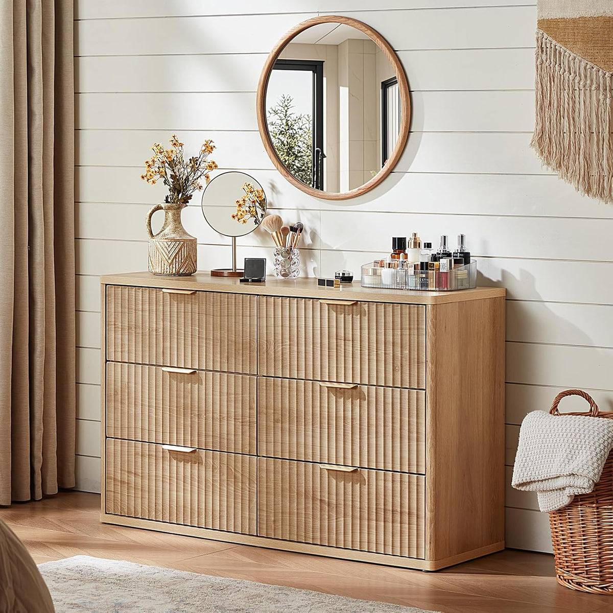 ✨ 48" Fluted 6-Drawer Dresser | Modern Wood Storage Cabinet with Curved Details for Bedroom & Living Room 🏡🌿