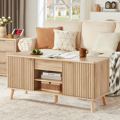 ✨ Fluted Lift-Top Coffee Table with Hidden Storage | 48" Modern Wood Center Table for Living Room 🏡🌿
