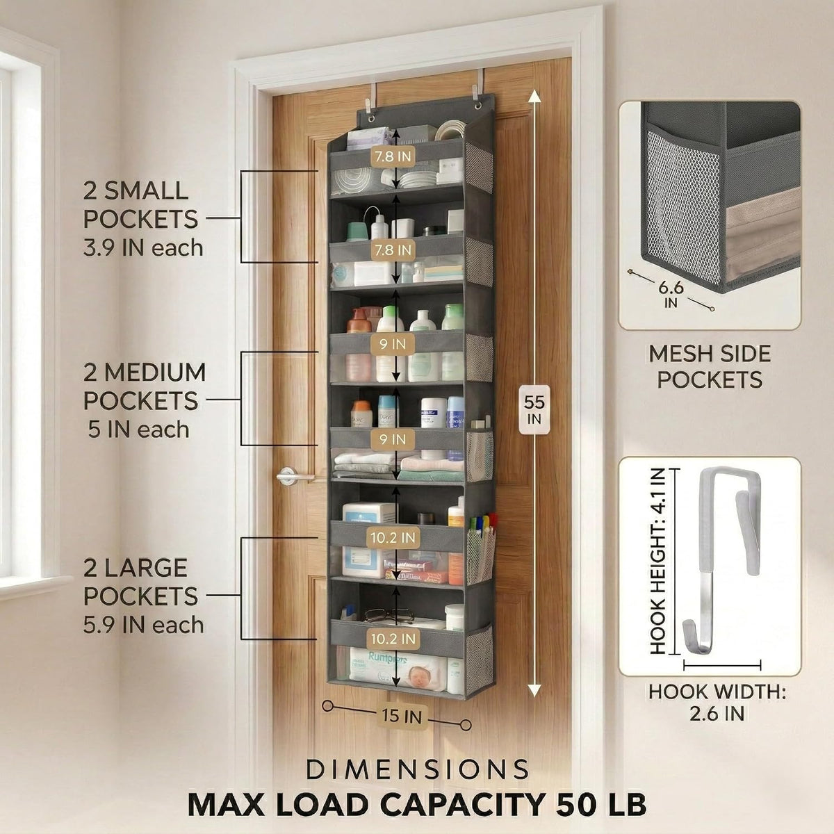 🧺 Heavy-Duty Over-the-Door Organizer | 18-Pocket Hanging Storage Rack for Bedroom, Bathroom & Nursery ✨🏡