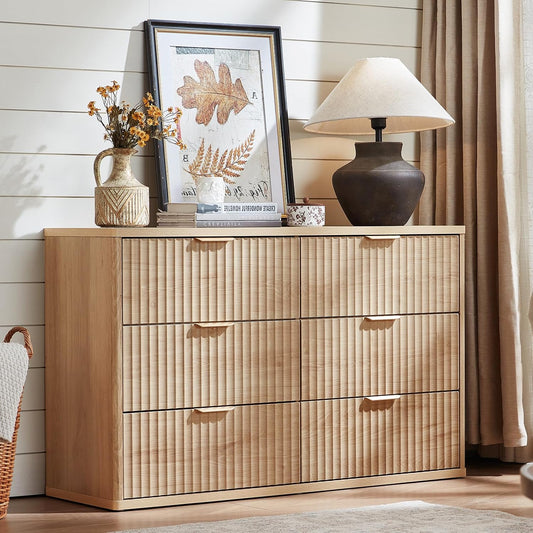 ✨ 48" Fluted 6-Drawer Dresser | Modern Wood Storage Cabinet with Curved Details for Bedroom & Living Room 🏡🌿