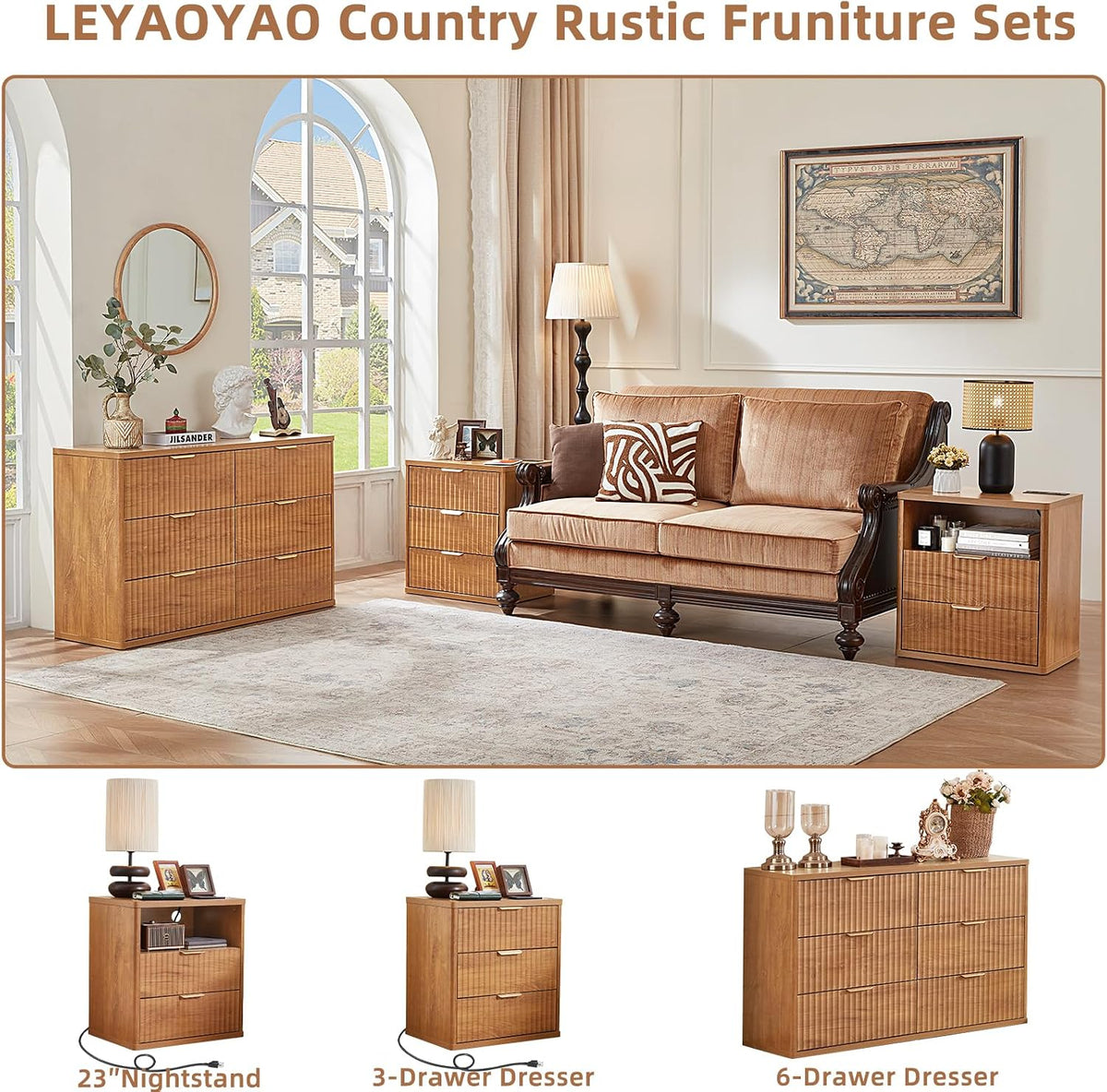 ✨ Fluted 2-Drawer Nightstand with Charging Station | Modern Bedside Table with Open Storage Shelf 🛏️🌿